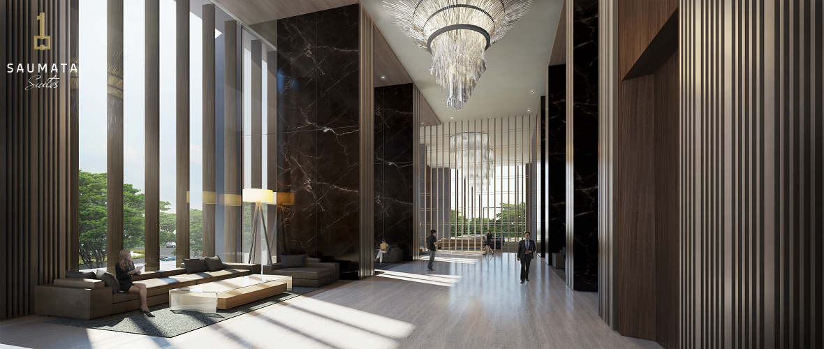 lobby yang sangat mewah dari apartemen saumata suites di alam sutera serpong tangerang dari pada Yukata Suites dan One Velvet